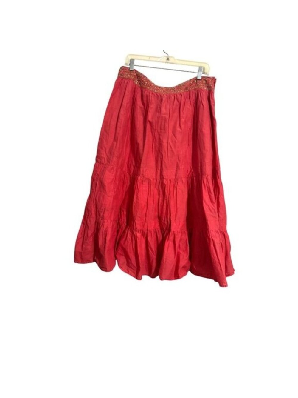Womens coral tiered  Maxi Skirt With Embellished Waistband By Metro 7 Size 12 10